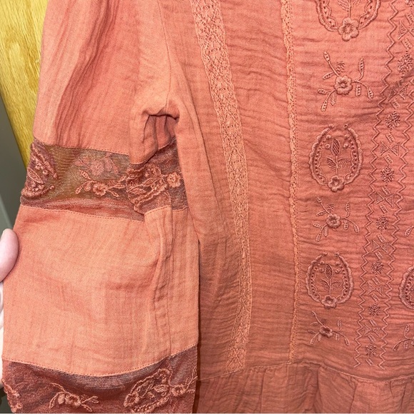 Calligraphie Long Sleeve Blouse Terra Cotta color Embroidered Women’s XS NWT - Picture 8 of 8